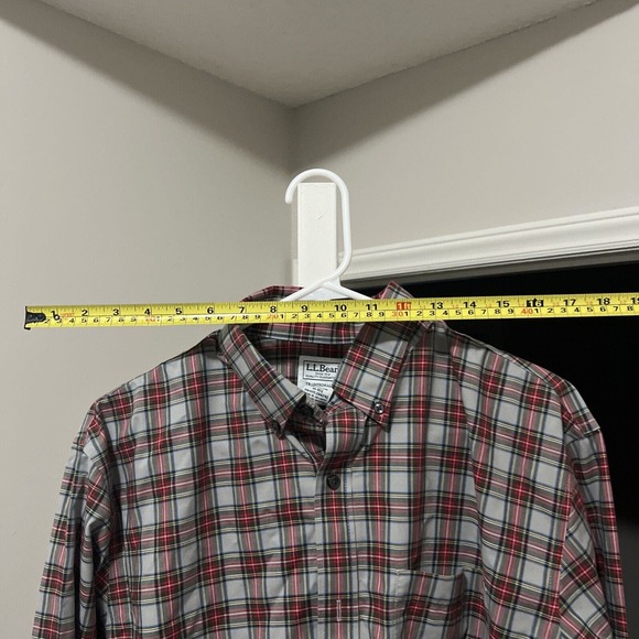LL Bean Shirt Mens Medium Gray Red Flannel Button Up Traditional Fit Long Sleeve - Picture 5 of 5